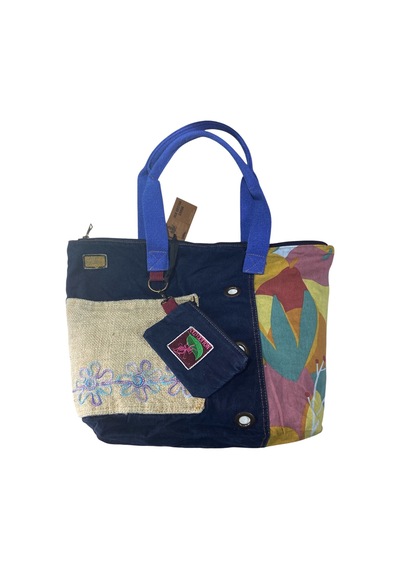 Vintage Salaş Çok Renkli Orta Boy Günlük Seyahat Gezi Omuz Çantası 36cmx34cm Mavi