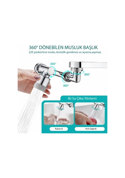 Kenly 1080 Derece Dönebilen Evrensel 2 Modlu Robotik Kol Mutfak Banyo Musluk Başlığı Genel