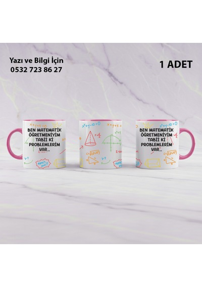Matematik Öğretmeni Öğretmenler Günü İçin Kişiye Özel İsim Baskılı Kupa Bardak Öğretmene Hediyelik Pembe