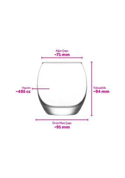 Lav Empire Cam Meşrubat Bardağı 6'lı 405 ml (Su/Viski/Kokteyl Bardağı )