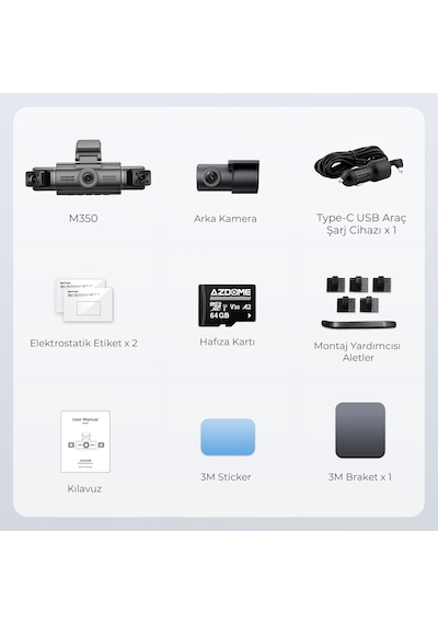 Azdome M350 4 Kameralı Akıllı Araç Kamerası Apple Find My