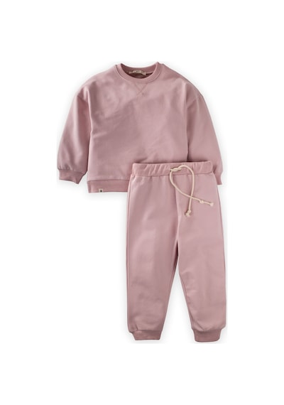 Cigit Basic Karyoka Detaylı Sweatshirt Takım 3-8 Yaş Pudra Pembe Pudra Pembe