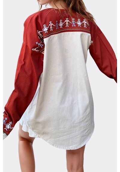 Bej Nakışlı Renk Bloklu Oversize Gabardin Ceket Bchesq-251024 Çok Renkli