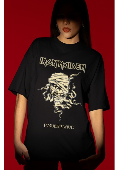 Tasarım Iron Maiden Powerslave Rock Metal Müzik Grubu Baskılı Uni Siyah