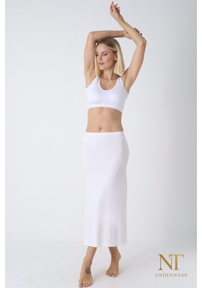 Nt Underwear Bambu Uzun Etek Astarı, Maxi Jupon Doğal Kumaş, Modern Kalıp. Beyaz
