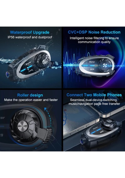 Q29 Motosiklet Kask İletişim Sistemi + Bluetooth Kulaklık + 1080p Hd Kamera