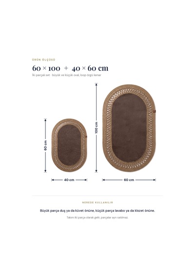 Banyo Paspası Takımı 60x100+40x60 Cm İç Trikot Mouss Kahve & Camel