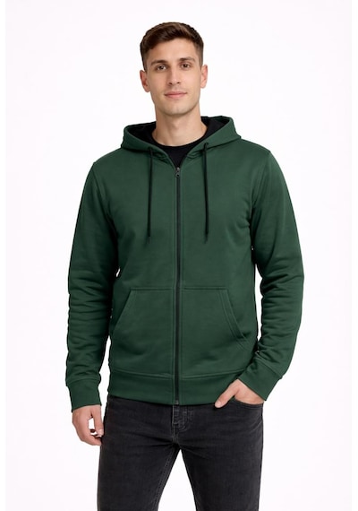Axxel Erkek Haki 2 İplik Fermuarlı Kapüşonlu Sweatshirt-w1084 Haki