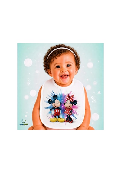 Mickey Ve Minnie Keten Bebek Mama Önlüğü Yumuşak - Emici - Yıkanabilir - Özel Tasarım P131 Çok Renkli