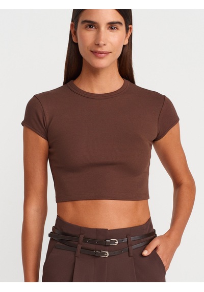Dilvin 31810 Bisiklet Yaka Crop T-shirt-açık Kahve Açık Kahve