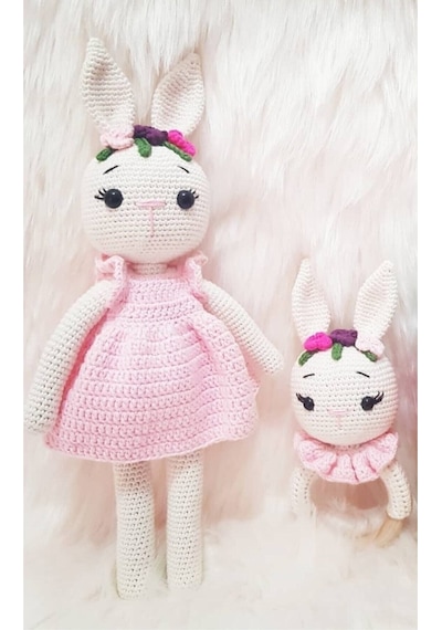 Amigurumi Organik Örgü Oyuncak Tavşan ve Çıngırak