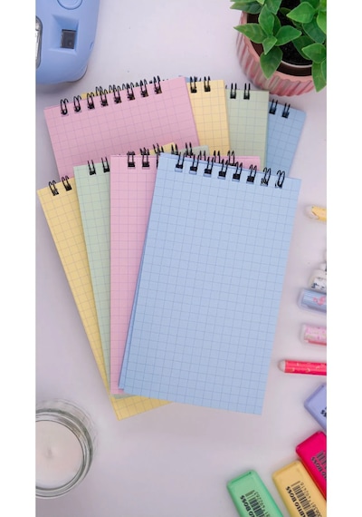 Dream Notes 9x15cm 8'li Kareli Not Defteri Seti - Renkli Kutu Sarı - Yeşil - Mavi - Pembe