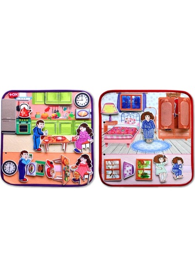 2 Set - 32 Parça Mutfak Ve Yatak Odası Keçe Cırtlı Aktivite Sayfası - Çocuk Etkinlik , Eğitici Oyuncak