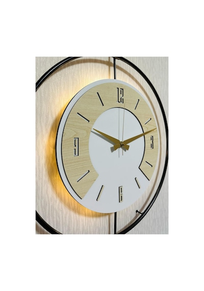 Pey Aksesuar 50x70 Cm Metal Ahşap Ve Işığın Muhteşem Uyumu Duvar Saati Dekoratif Ahşap-m54-siyah-beyaz-akça-akça