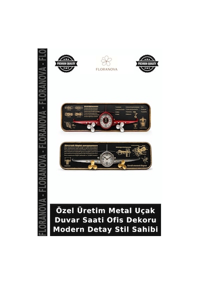 Özel Üretim Metal Uçak Duvar Saati Ofis Dekoru Modern Detay Stil Sahibi