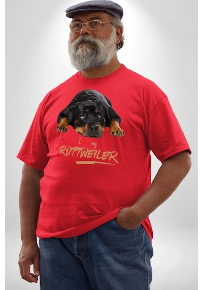 Angemiel Rottweiler Sevgisi Kırmızı Büyük Beden Erkek Kadın Unisex Basic Ön Baskılı Tişört Kırmızı