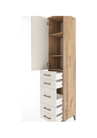 Hyperion Dolap 3 Raflı 5 Çekmeceli Tek Kapaklı 44x44x221 Çam-... Çam