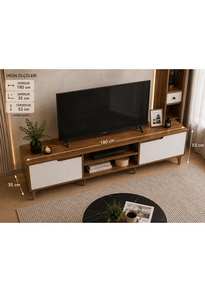 Loviano 180 Cm Tv Ünitesi 2 Kapaklı Atlantik Çam - Beyaz Beyaz - Çam