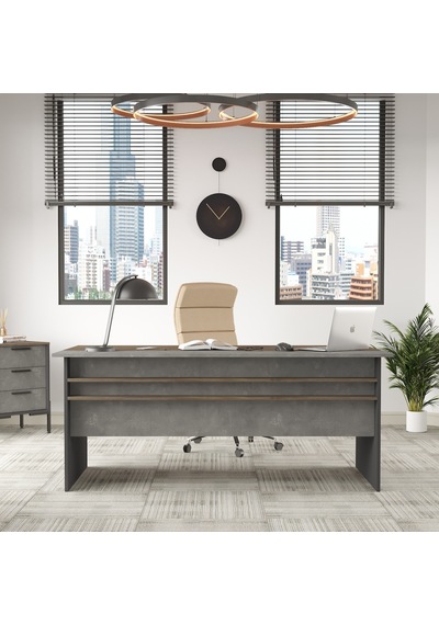 Robinhome Robin Home Berlin A Ofis Çalışma Masası 180Cm*90Cm Kahve-Beton-An Gri