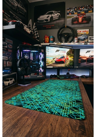 Devre Kartı Gaming Mousepad Xxl 90x40 Cm Kaymaz Taban Dikişli Kenar Neon Yeşil Oyuncu Masa Pedi