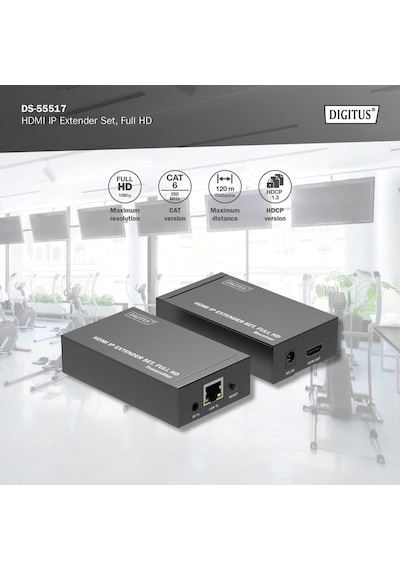 Digitus Hdmı Ip Görüntü Aktarıcı Extender Seti 120 M, 1080p 60hz, Cat6/7/8, Ds-55517