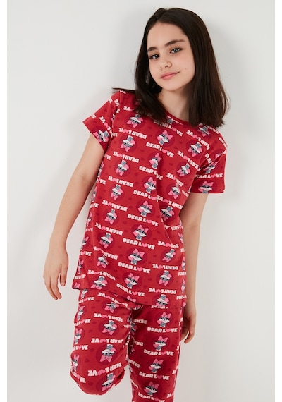 Lela % 100 Pamuk Bisiklet Yaka Kısa Kollu Kız Çocuk Pijama Takımı 6651004 Kırmızı