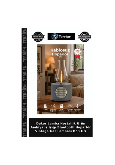 Dekor Lamba Nostaljik Ürün Ambiyans Işığı Bluetooth Hoparlör Vintage Gaz Lambası D53 Gri