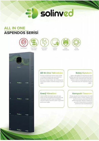 Solinved Aspendos Serisi All In One 6kw-48v Inverter + 51.2v 100ah 5.1kwh Batarya