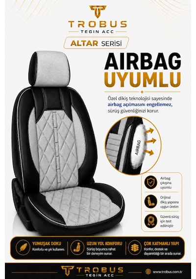 Fiat Egea Cross 2020+ Uyumlu Altar Serisi Tay Tüyü Gri Siyah Premium Koltuk Kılıfı