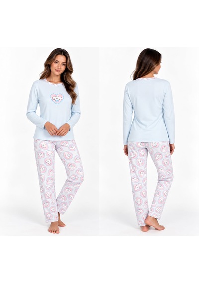 Seamlife Kadın Uzun Kollu Desenli Pijama Takımı Sevimli Desenli Ev Giyim Seti Açık Mavi Seamlife Kadın Uzun Kollu Desenli Pijama Takımı Sevimli Desenli Ev Giyim Seti Açık Mavi