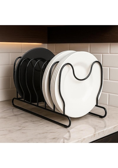 Modern Siyah Metal Tava Tencere Kapağı Ve Tabak Düzenleyici Raf Organizer Tabaklık Metal Siyah Diğer