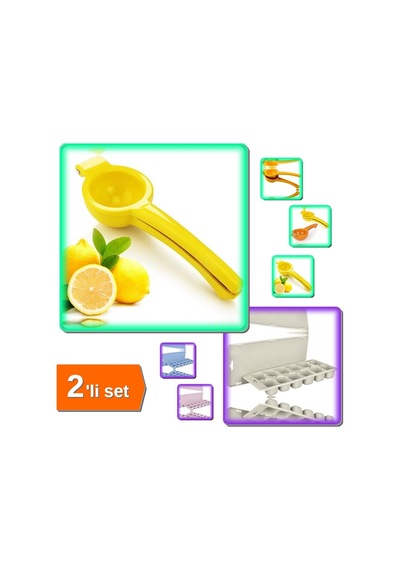 Limon Sıkacağı - Limonatör Plastik + 12 Bölmeli Kapaklı Buz Kalıbı - 2li Set J7x2q1 Sert Plastik Diğer