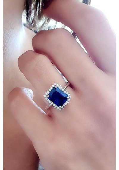 Sky Diamond Blue Creative Sapphire 925 Ayar Gümüş Lüks Yüzük 16 (524026549)