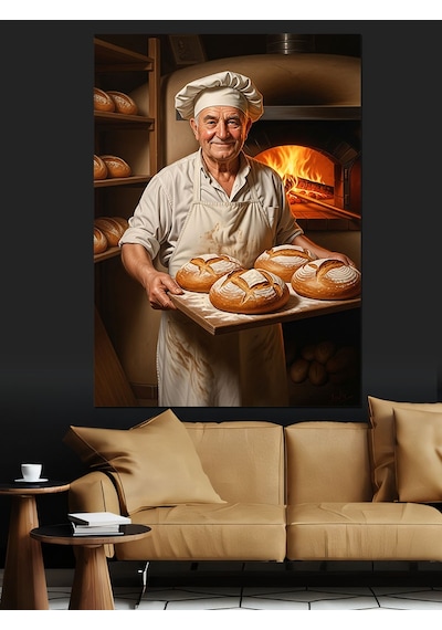 Ahşap Tablo Fırıncı Ve Taze Ekmekler