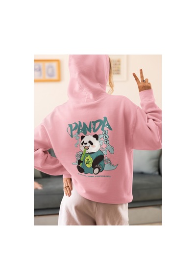 Stil X Sevimli Pandalar Baskılı Kadın Sweatshirt Pembe-9