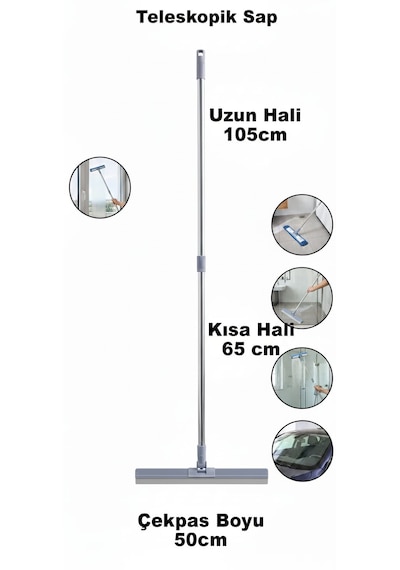 Nobera Teleskopik Su Çekpası - 360 Esnek Başlıklı Fayans Ve Yer Çekpası 50cm 65-105 Cm Ayarlanabilir Sap