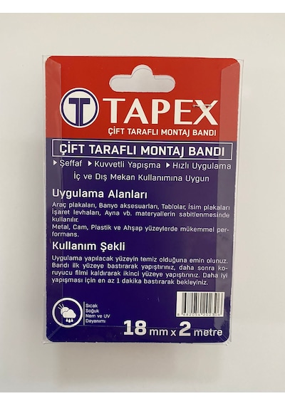 Tapex Çift Taraflı Şeffaf Montaj Bandı 18 Mmx2 Mt