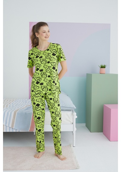 Siyah İnci Pamuklu Örme Pijama Takım 24113101 Çok Renkli