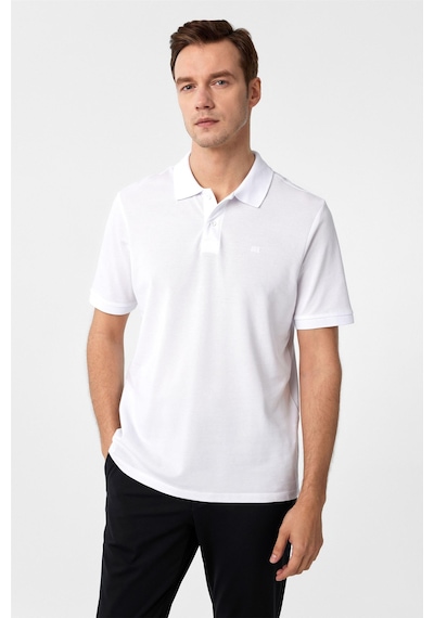 Süvari Beyaz Regular Düz Polo Yaka Tişört-37396 Beyaz