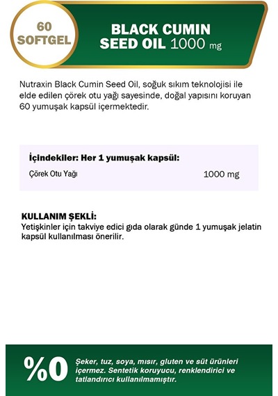 Nutraxin Çörek Otu Yağı 1000 Mg 60 Yumuşak Kapsül 2 Adet
