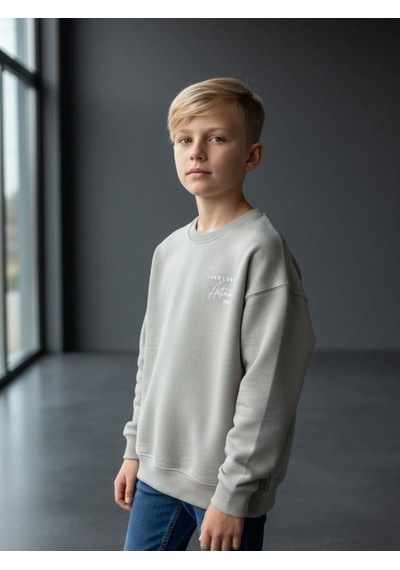 Zekids Erkek Çocuk Sırtı Araba Baskılı Tasarım Sweatshirt-16619 Gri