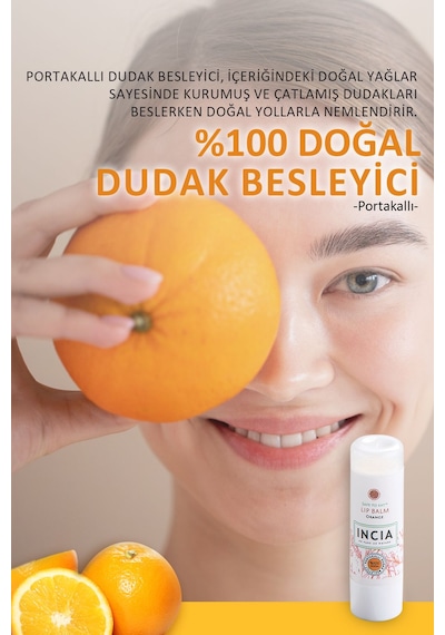INCIA %100 Doğal Dudak Besleyici Portakal Bitkisel Nemlendirici Dudak Bakım Kremi 6 G
