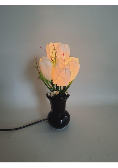 90'lar Temalı Dekoratif Işıklı Yapay Çiçek 27cm Beyaz Lale
