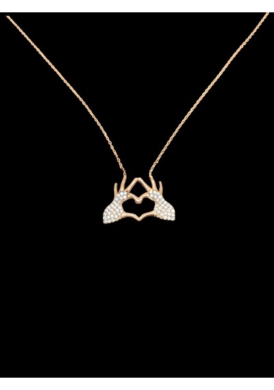 925 Gümüş Üstü Rose Gold Kaplama El Kalbi Kolye Pave Zirkon Taşlı Aşk Ve Koruma Sembolü Gümüş