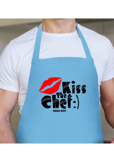 Kişiye Özel Şefi Öp Mavi Erkek Mutfak Önlüğü