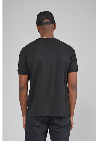 King Brich Slim Fit Kalıp Kolu Ribanalı Basic %100 Pamuklu Tişört Siyah