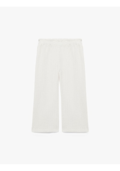Koton Pamuklu Beli Lastikli Müslin Geniş Paça Pantolon Ekru 6smg40060aw