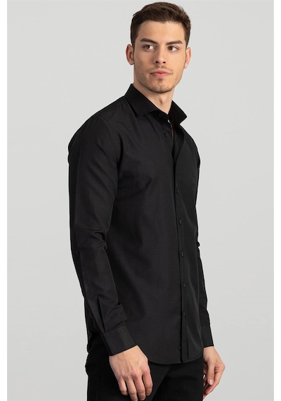 Tudors Slim Fit Dar Kesim Düz Erkek Gömlek-17088 Siyah
