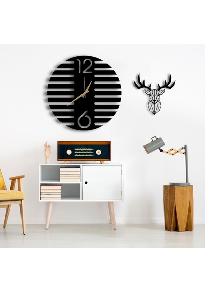 50X50 Dekoratif Duvar Saati + Ahşap Tablo 35 Cm (487867094) Siyah