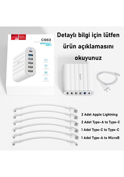 SooPii CS63 PD 3.0+QC3.0+PPS 68W 6 Port Taşınabilir Çoklu Şarj İstasyonu
